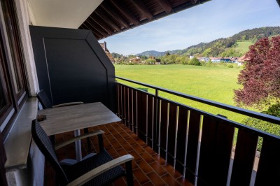 Blick vom Balkon ins Gr&uuml;ne